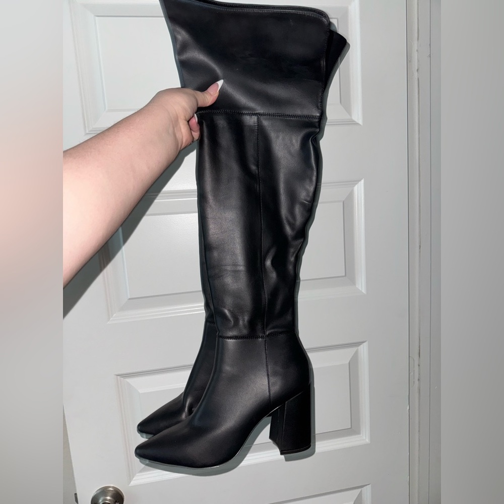 Charles David black leather over the knee boots
